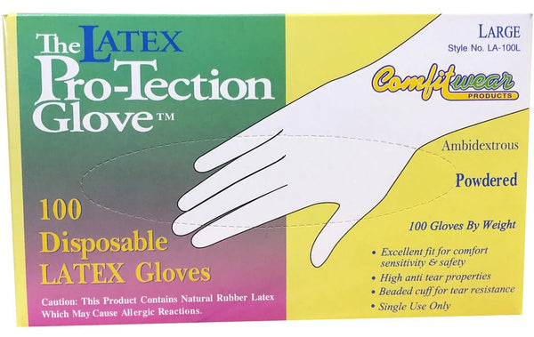 LATEX DISPOSABLE GLOVES LARGE CT100/BOX  /  UOM C10