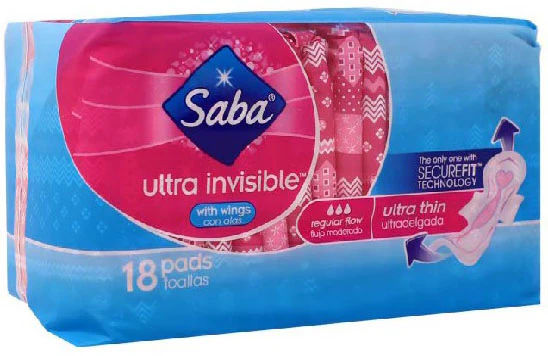 SABA ULTRA INVISIBLE THIN REG 18 PADS PK6  /  UOM C12