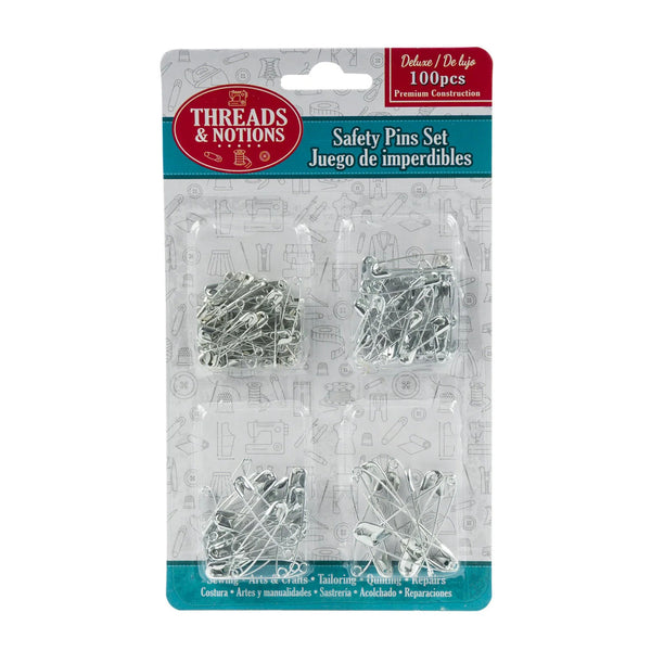 THREADS & NOTIONS SILVER SAFETY PINS 100pc CASE 12  /  UOM C12