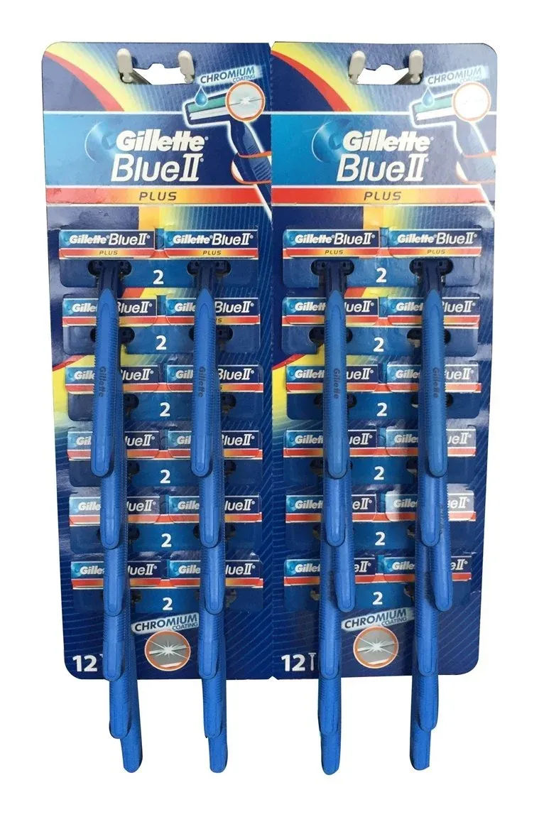 GILLETTE CARDED BLUE II PLUS RAZORS 24CT DISPLAY  /  UOM DSP