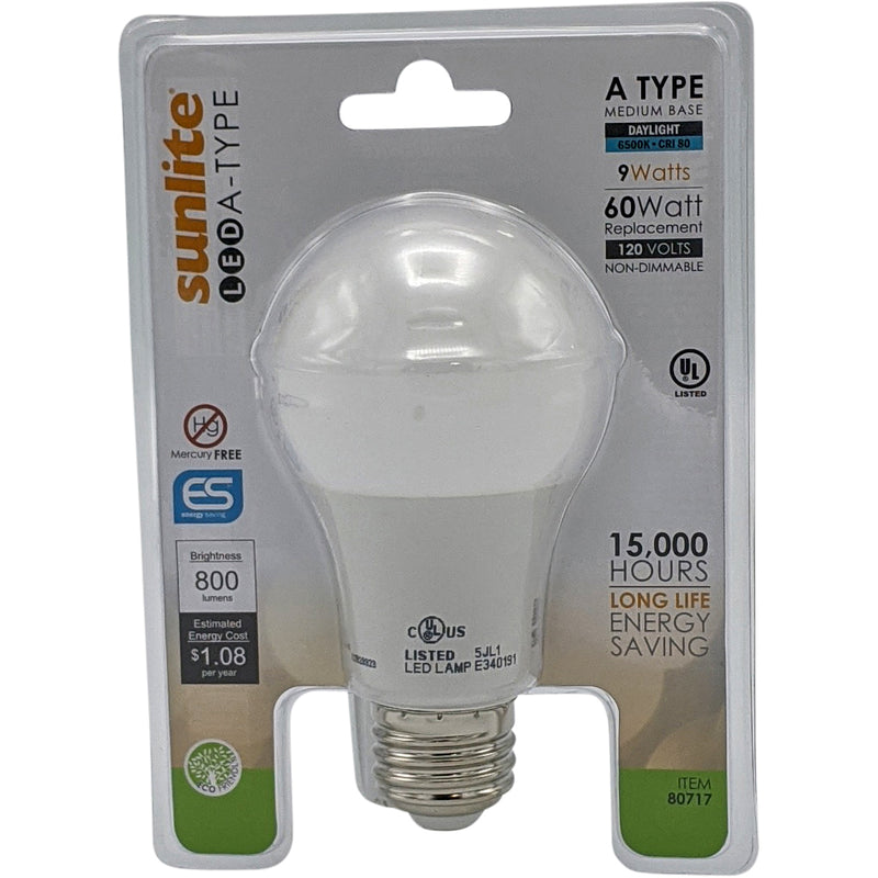 LED A19 Light Bulb, 9 Watts (60 Watt Equivalent), 6500K Daylight, Non Dimmable (6 Pack)