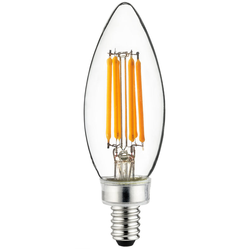 LED Filament Style Chandelier Bulb, Torpedo Tip, 5 Watt (60 Watt Equivalent), e12 Base, 3000K Warm White, Dimmable (6 Pack)