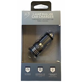 3.4 AMP Dual USB Car Charger Metallic Grey (12 Pack)