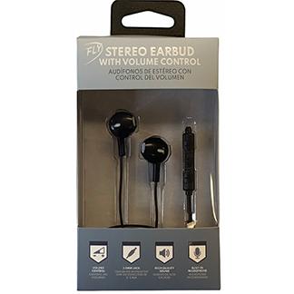 Grey stereo earbuds with volume control (12 Pack)