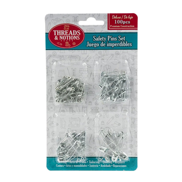 THREADS & NOTIONS SILVER SAFETY PINS 100pc CS 12