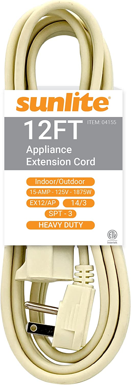 EX12/AP Heavy Duty 12-Foot Appliance Extension Cord, Three Prong, 14/3 Gauge, 15 Amp, Beige (12 Pack)