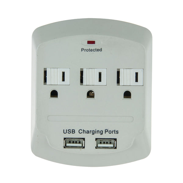 Three Outlet Surge Protector, 2 to 3 Outlet Converter with USB Ports - UL Listed (12 Pack)