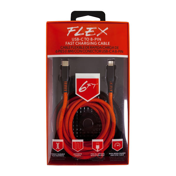 6FT FLEX CABLE USB-C TO LIGHTNING FAST CHARGING CABLE (12 Pack)