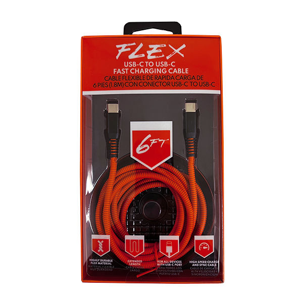 6FT FLEX CABLE- USB-C TO USB-C FAST CHARGING CABLE (12 Pack)