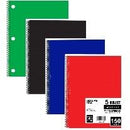 5 Subject Notebook, 150 Sheets, Wide Ruled, Assorted colors