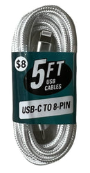 CABLE DE DATOS TRAMADO DE 5FT C A 8 PIN - AL POR MAYOR (Paquete de 24)