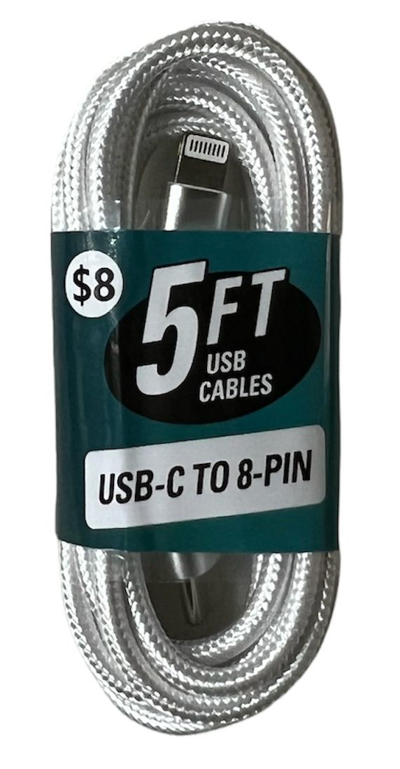 5FT BRAIDED C TO 8 PIN DATA CABLE - BULK (24 Pack)