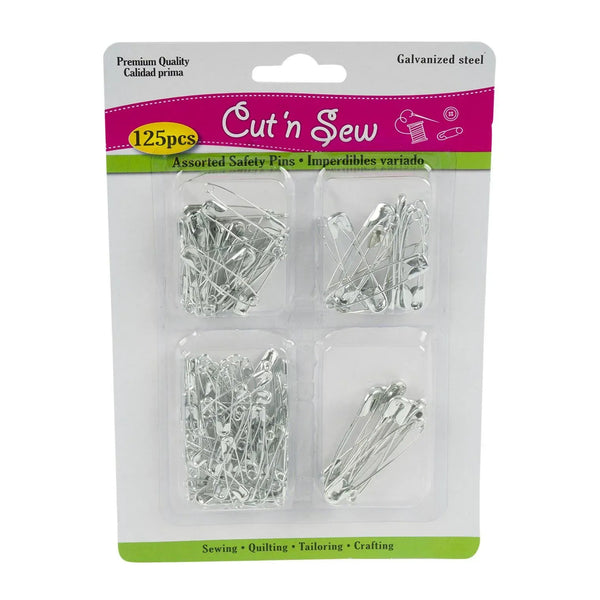 CUT'N SEW SAFETY PINS ASSORTED SIZES 125pc 12CT