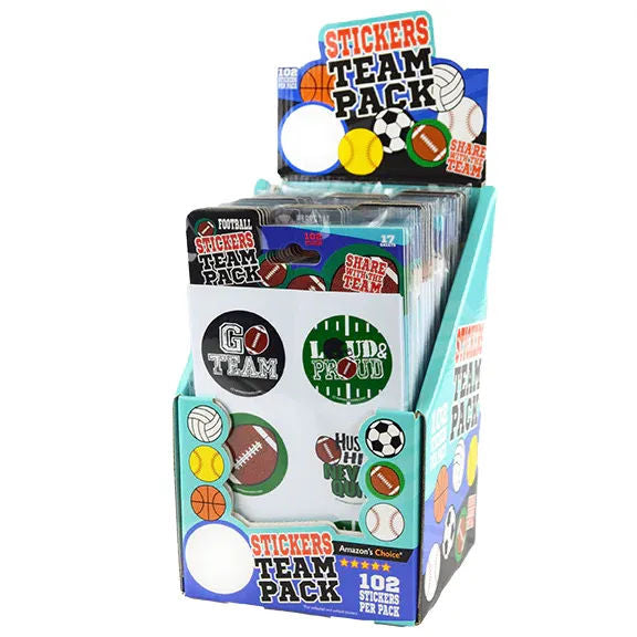 SPORTS STICKERS TEAM PACK  24 PIECES PER DISPLAY