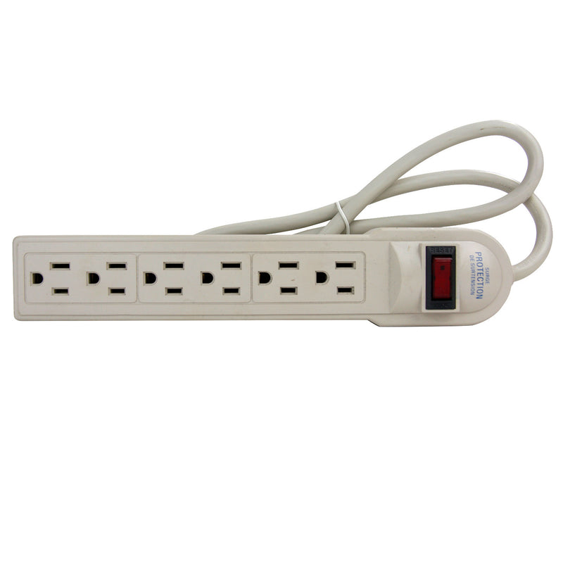 Power Strip with Surge Protection, 270 Joules, 6-Outlets, 3-Foot Cord, Plastic, For Home, Office, Dorm Rooms, UL Listed, 1 Pack, Ivory Color (12 Pack)